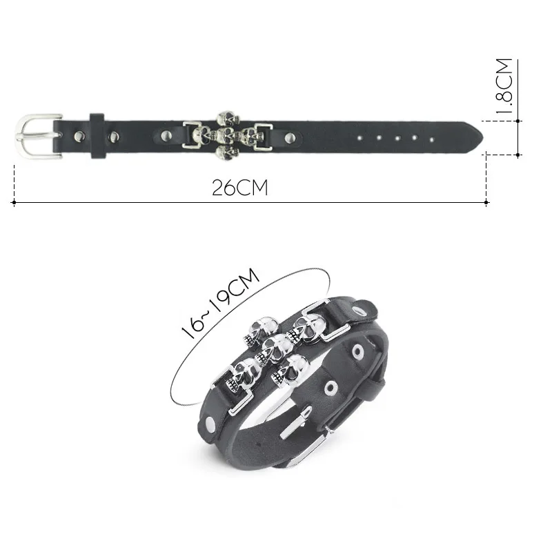 Free Shipping Skeleton Skull Punk Gothic Rock Leather Belt Buckle Bracelets For Women Men Bracelets & Bangles S301 - Image 5