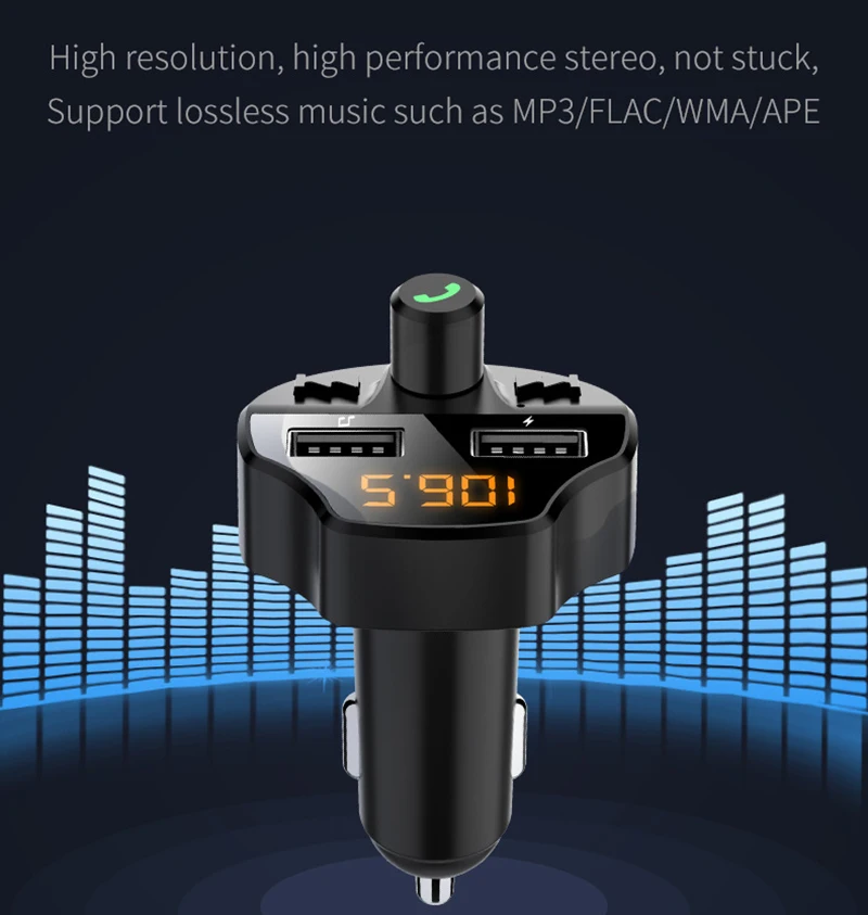 LAMJAD Dual USB Автомобильное зарядное устройство с fm-передатчиком Bluetooth hands-free FM модулятор автомобильное зарядное устройство для телефона для iPhone