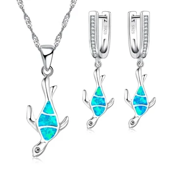 

FDLK Cute Blue Imitation Opal Sea Turtle Jewelry Sets For Party Accessory Women Necklace And Earrings Set Animal Jewelry