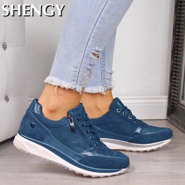 SHENGY zapatillas de deporte con cuña para mujer, vulcanizados con lentejuelas, a la moda, para chicas|Zapatos planos mujer| - AliExpress