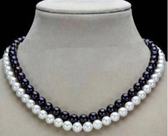wholesale 2 Row 7-8mm Black& White Freshwater Pearl Necklace 17-18"