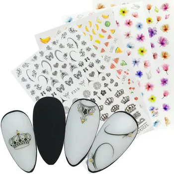 

3D Nail Sticker Black Bow Crown Mandala Flower Necklace Design Stickers for Nails Art Adhesive Manicure Decorations Decals