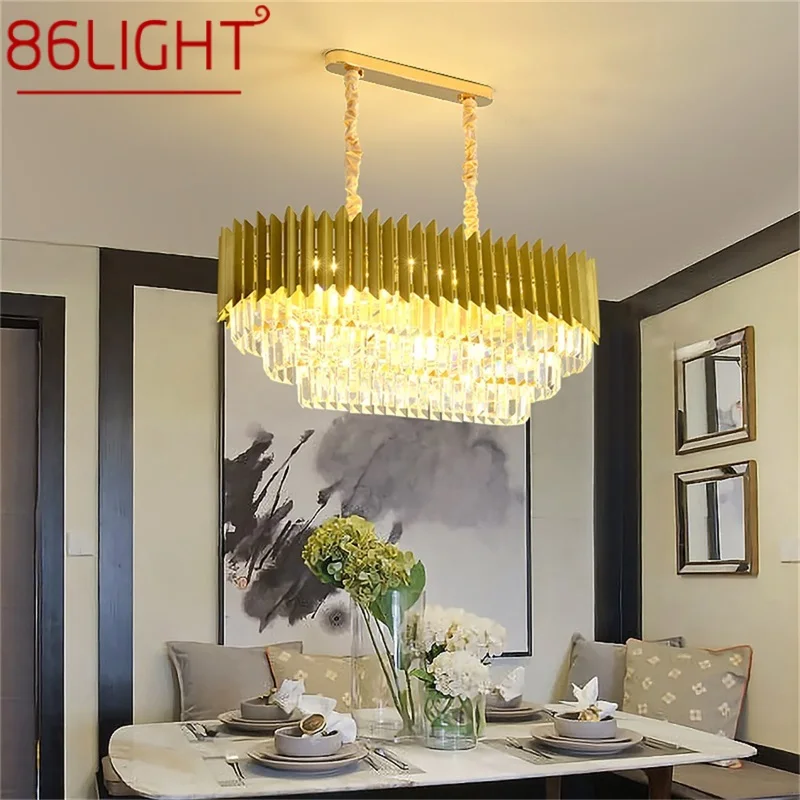 

86LIGHT Gold Luxury Chandelier Lamp Postmodern Rectangle Pendant Light Fixtures Home LED for Living Dining Room