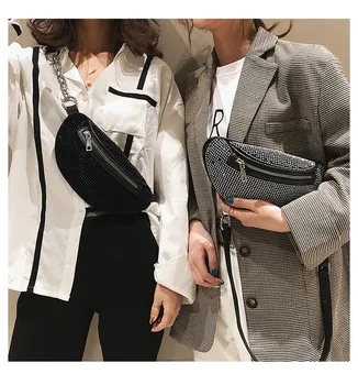 

Fashion waist bag 2020 new fashion chain shoulder bag flash rhinestone fashion shoulder messenger chest bag