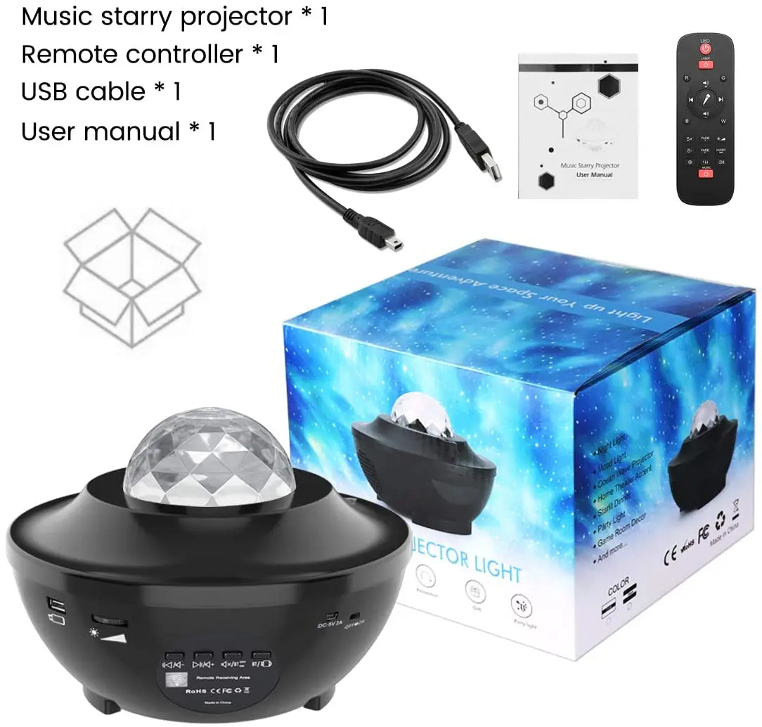 Light com Controle Alto-falante para o Bebê Oceano Onda Projetor Estrela Night Remoto Bluetooth Music Player Crianças Quarto Led 7 alto-falante para o bebê crianças quarto
