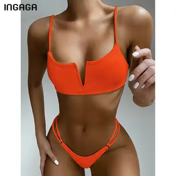 

INGAGA 2020 Bikini Set Push Up Swimsuits High Cut Biquini Swimwear Women Sexy V-neck Beachwear New Thong Bathing Suit Women