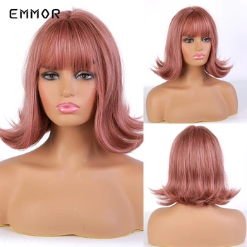 

EMMOR Synthetic Short Wavy Orange Red Shaggy Layered Anime Cosplay Hair Wigs with Air Bangs for Women Heat Resistant Wigs