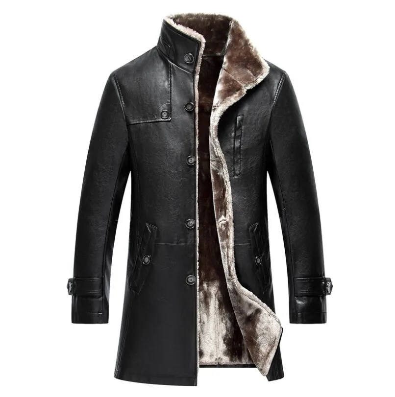Men Leather Jacket Genuine Sheep Leather Coat Winter Parka Real Fur Long Plush Thick Oversize Sheepskin For Man M-5XL