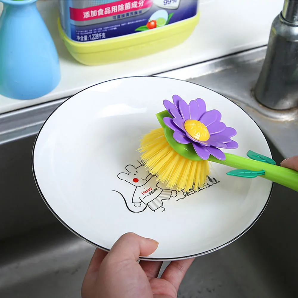 Vigar Flower Power Palm Dish Brush With Holder - White Magic