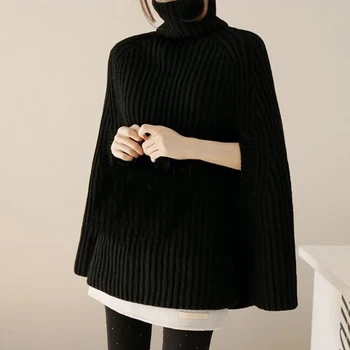 

Autumn Women Turtleneck Sweater Elegant Solid Irregular Hem Long Sleeve Pullover Loose Sexy Split Knitted Soft Female Sweaters