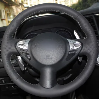 

Black Leather hand-stitched Car Steering Wheel Cover for Infiniti FX FX35 FX37 FX50 Nissan Juke Maxima 2009-2014 Sentra 2016 2