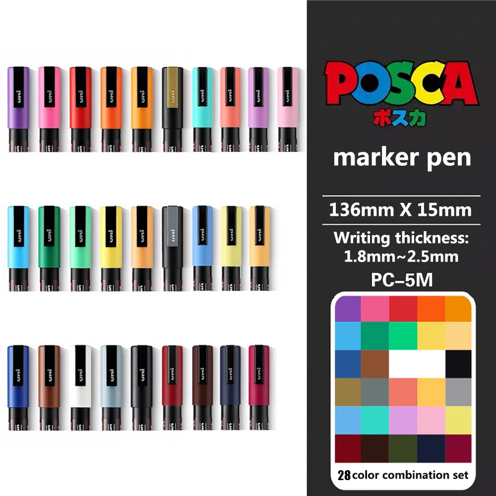 Uni POSCA Marker Pen PC-1M PC-3M PC-5M POP Poster Advertising Pen  Hand-Painted Comic Drawing Round Head Art Supplies Stationery