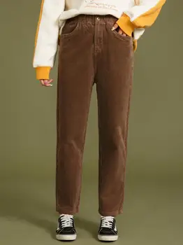 

2019 Women Winter Autumn Winter Ultra Thick Oversize Wide Leg Harem Pant Corduroy Cotton Casual Neutral Waist Zipper Fly Trouser