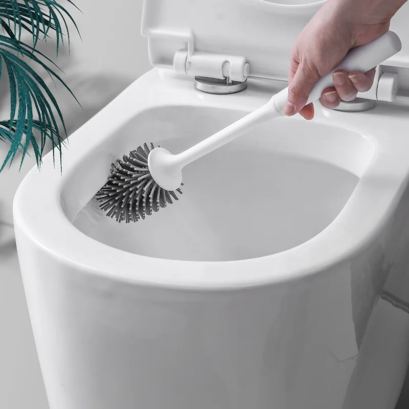 Wikhostar TPR Silikonkopf Toilettenbürste: Wandreinigungsbürste mit langem Griff - Badzubehör Set