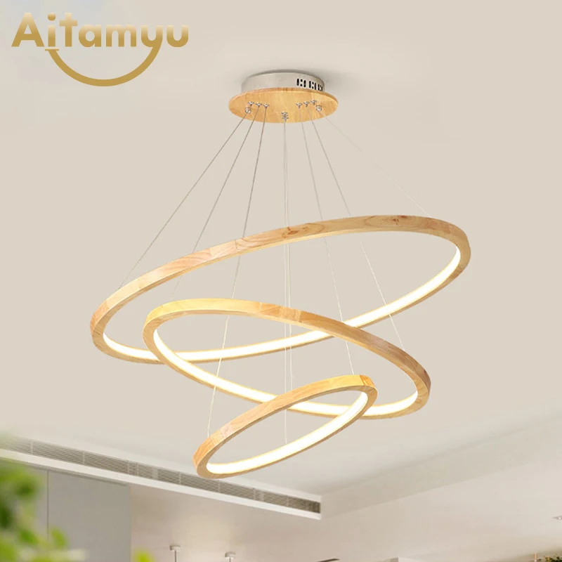 

Modern Wood Led Pendant Lights Rings Circle Ceiling mounted LED Ceiling Lamp For Living room Dining room Kitchen Wooden