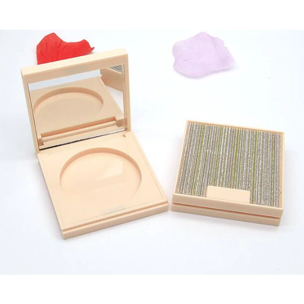 Empty Pressed Powder Case Makeup Blusher Highlights Cosmetic Container Box with Mirror, Compact Size