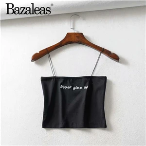 W12 black 182 Bazaleas уличная Женская майка никогда не сдается вышитый тонкий короткий топ сексуальный обрезанный панк блузка Прямая - Цвет: W12 black 182