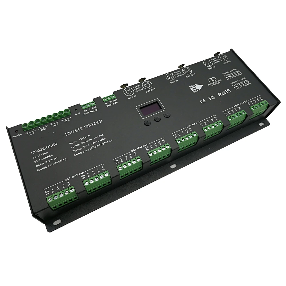 Новый 32 канала DMX PWM декодер DC12 24V Вход 3A * 32CH 96A 2304W Выход RGB/RGBW ленты контроллер XLR 3 5