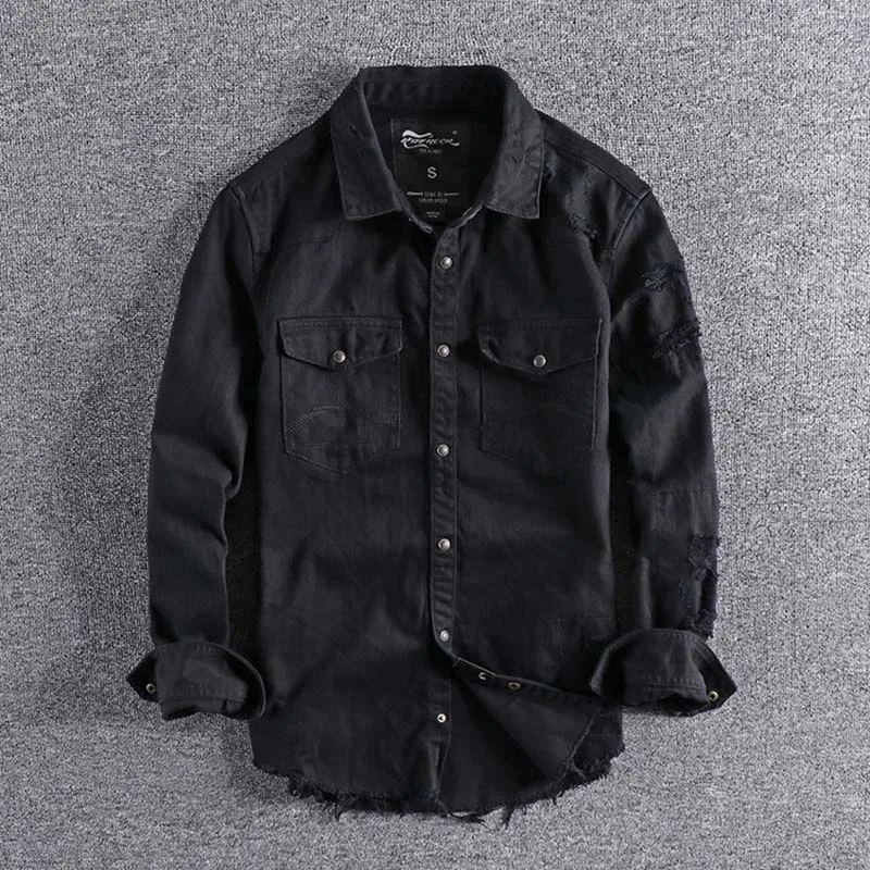 

2019 new arrival Japanese black fashion youth autumn and winter foreign trade men's long sleeves blouse for promotion wholesale