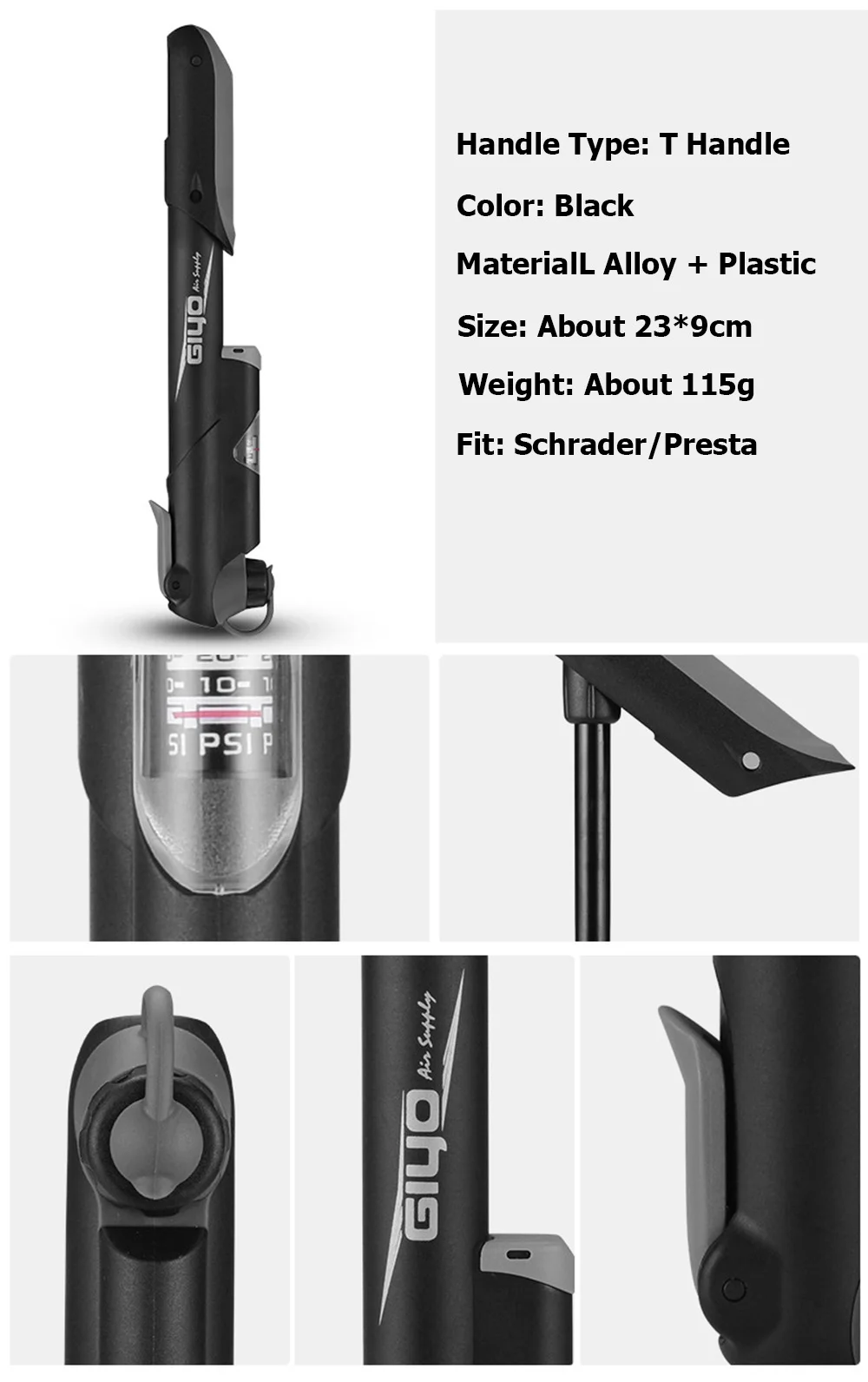 Portable Bicycle Pump Alloy Cycling Air Pump Motorcycle Tire Inflator Mini Hand Schrader Presta Valve MTB Road Bike Pump BC0280 (10)