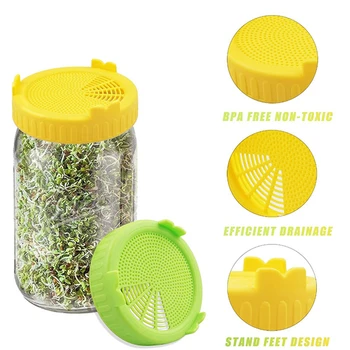 

New Bean Seed Screen Sprouting Strainer Lid Bean Seed Sprout Growing Filter Cap Tool Thread Lids For Mason Jar Sprouting Lids