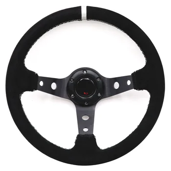 

MO Universal 14inch Auto Racing Black Suede Leather Deep Dish Drift Sport Steering Wheel