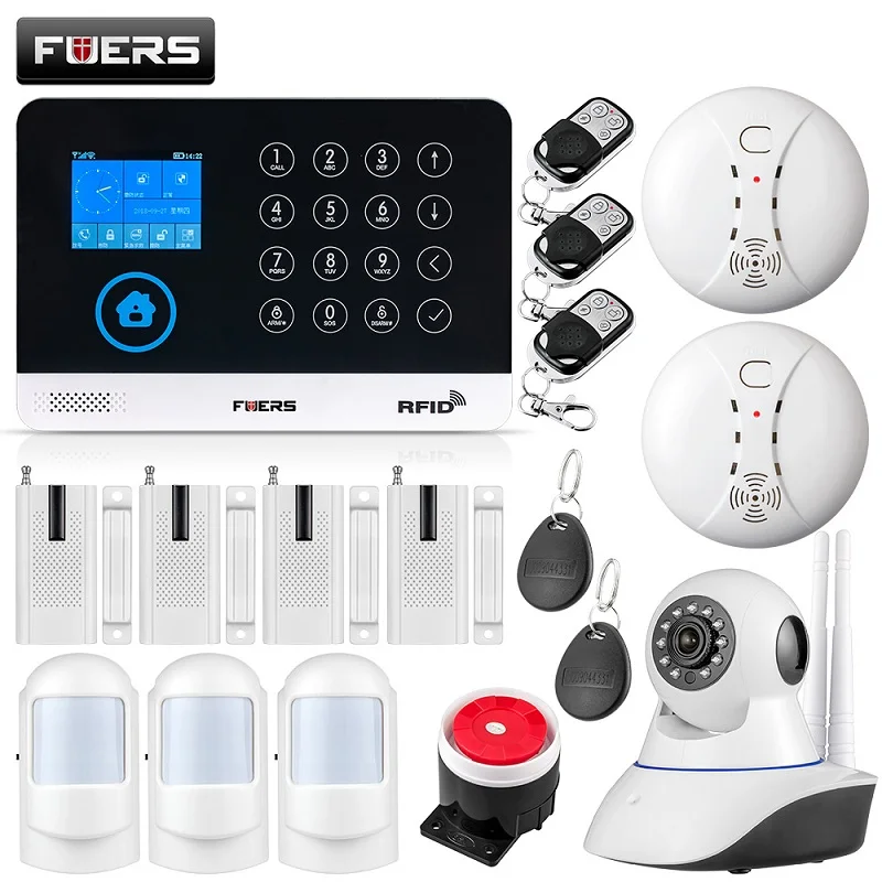 FUERS WG11 WIFI GSM Wireless Home Business Burglar Security Alarm System APP Control Siren RFID Motion Detector PIR Smoke Sensor
