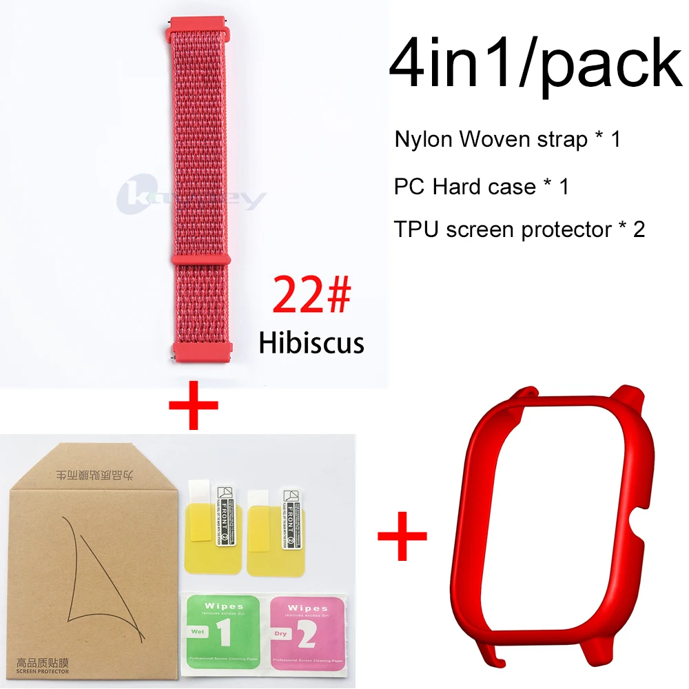 22-Red case 4в1 для Xiaomi Huami Amazfit GTS нейлоновый тканый Ремешок Браслет Smartwatch Браслет Amazfit GTS чехол с защитой экрана - Color: 22-Red case