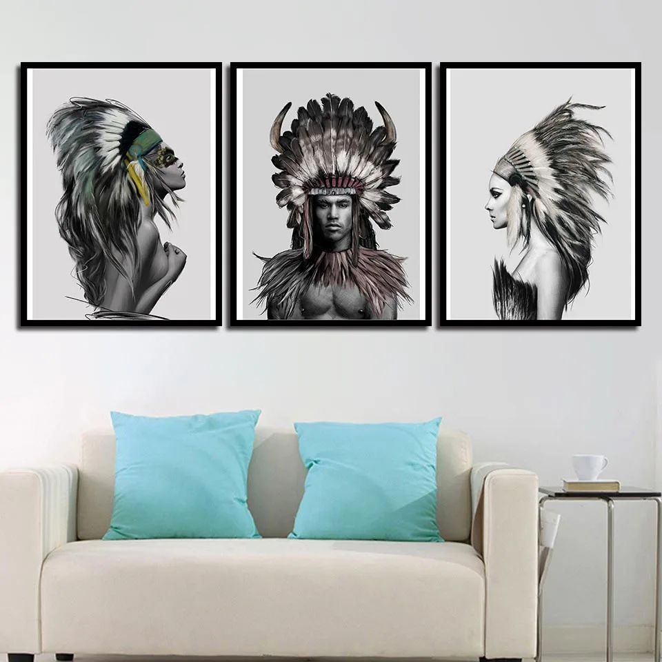 Wall-Pictures-For-Home-Wedding-Decoration-Indians-Woman-And-Man-Nordic-Style-Canvas-Art-HD-Print (2)