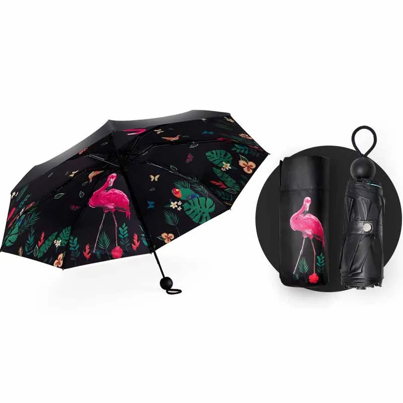 Ультра-светильник, пять складных зонтов, животное, фламинго, принт, солнцезащитный крем, УФ-защита, для девочек, зонтик, уникальные подарки - Цвет: Black A