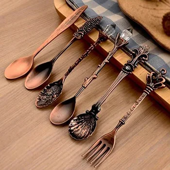

6 Pieces Set Of Classical Aristocratic Style Fruit Fork Teaspoon Retro Carved Coffee Spoon Small Spoon Knife Fork Spoon Set