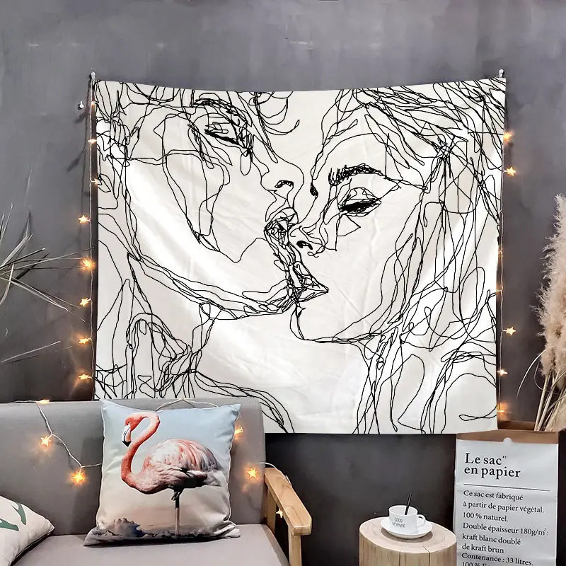 Wall Tapestry Simple Love Tapestry Black And White Lover Wall Hanging For Home Deco Living Room Bedroom Wall Art Large size