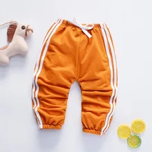 Новые летние детские штаны в Корейском стиле, средний и маленький размер, противомоскитные штаны с краями, одноцветные штаны с открытым шаговым швом для 0-4 лет