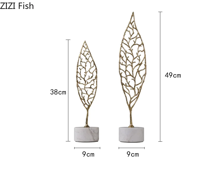 Креативные нордические золотые медные металлические листья мраморная основа ремесла украшения современный дом гостиная украшения аксессуары фигурки