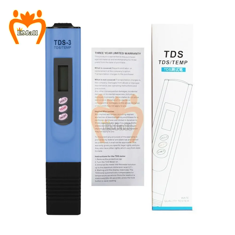 Portable Digital Water Filter Measuring Pen Meter Water Quality Purity Tester 0-990ppm TDS Meter Tool With Battery Thermometer red litmus paper in acid