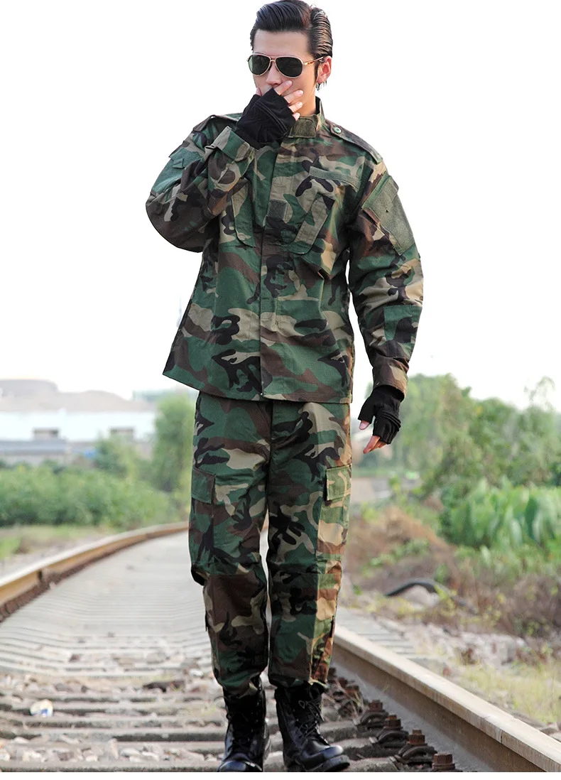 Открытый Камуфляжный костюм для мужчин спецназа полевой костюм с длинным рукавом Военная Боевая тренировочная форма - Цвет: Woodland Camo