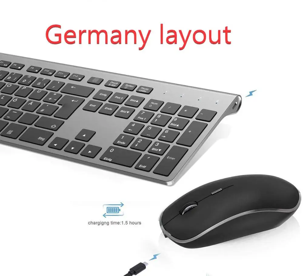 Беспроводная клавиатура и мышь эргономичная портативная перезаряжаемая клавиатура и мышь, для настольного компьютера, телевизора, ноутбука черная клавиатура мышь - Цвет: Germany layout