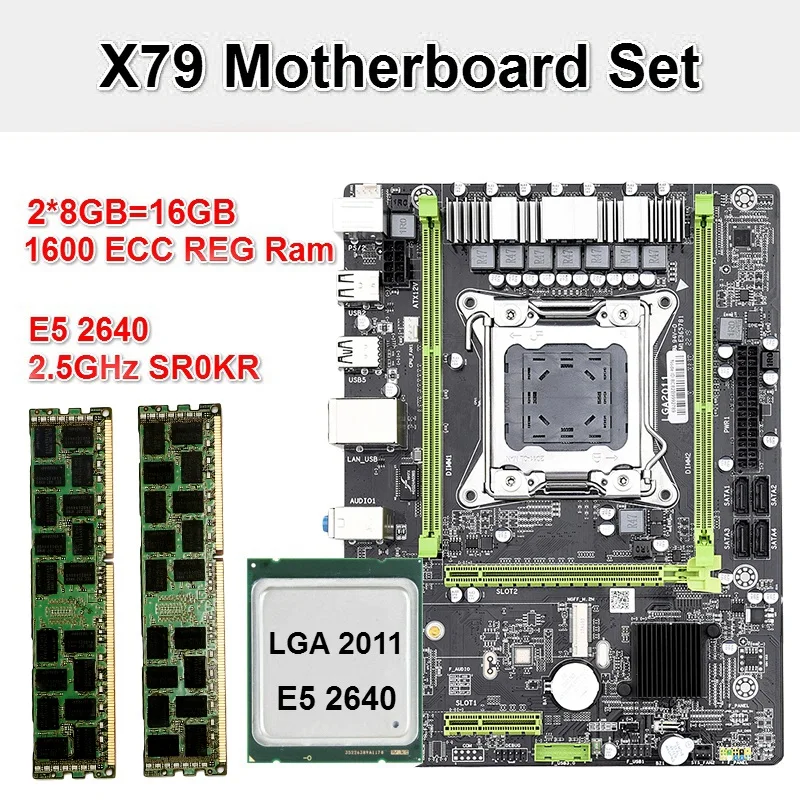 X79 M2 LGA2011 материнская плата комбинированный набор с E5-2640 cpu 2X8GB 16GB DDR3 ram 2-Ch 1600Mhz ECC REG NVME M.2 SSD слот