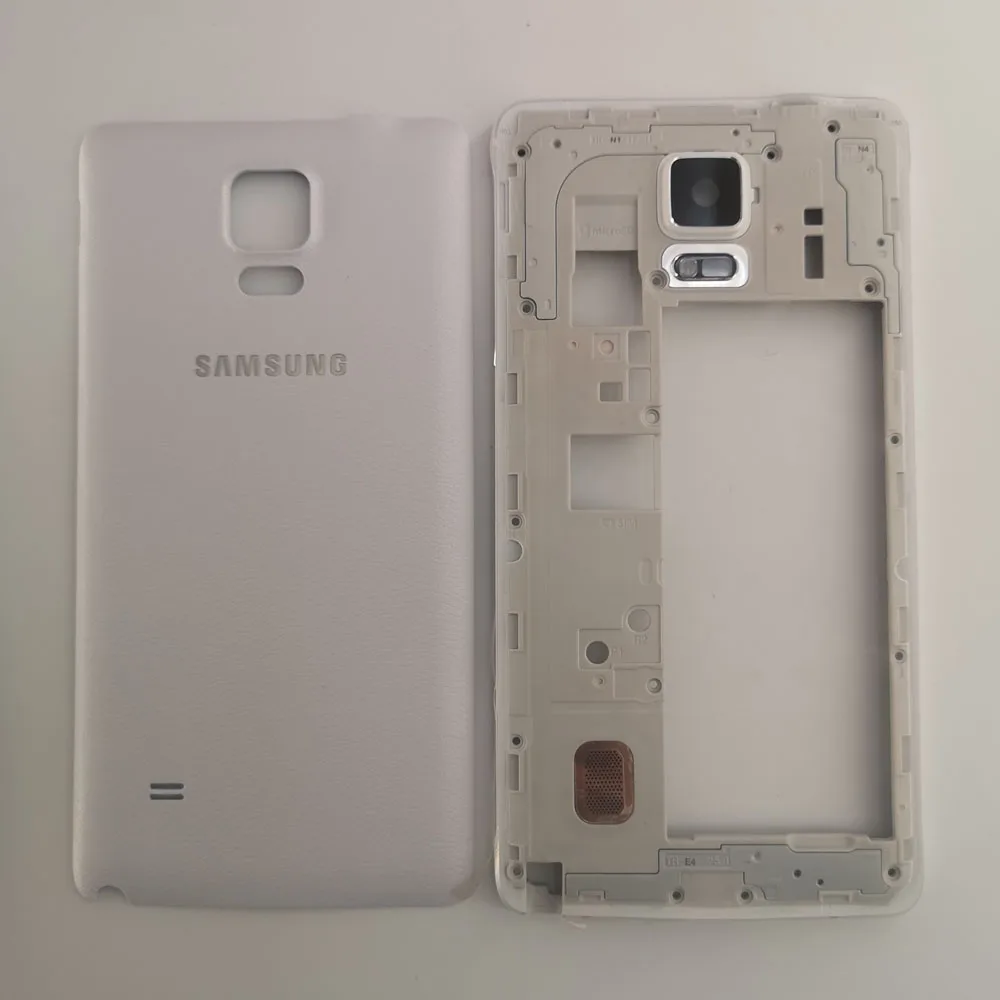 Note4 полный корпус для samsung Galaxy Note 4 N910F N910A N910P N910C пластина средней рамы с ободком+ задняя крышка батареи - Цвет: Белый