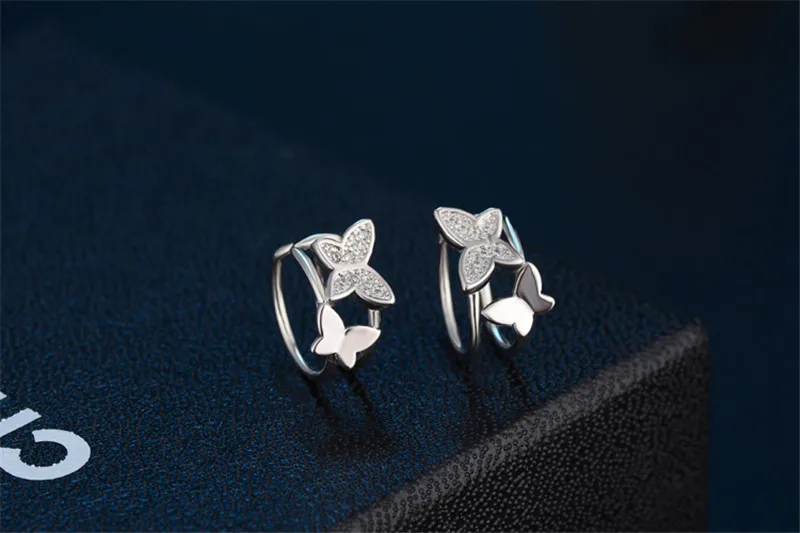Romantic Zircon Butterfly Clip Earrings For Women Jewelry Fashion Silver 925 Women Earring Accessories Princess Birthday Gift