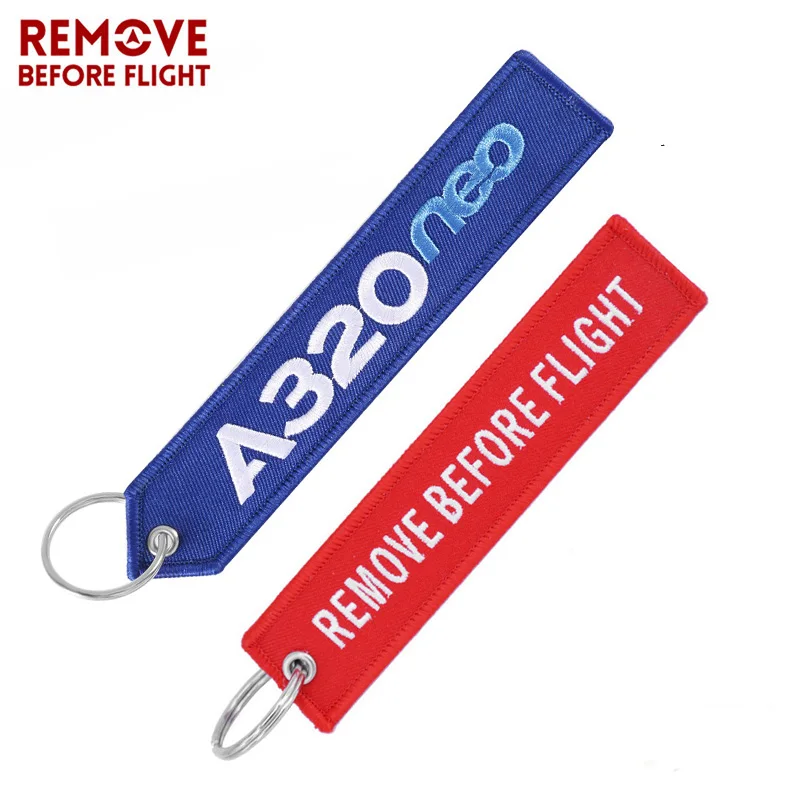 

Fashion Aviation Keychain for Cars Cool Polit Key Fobs Key Chains Chaveiro Remove Before Flight A320 Key Tag 2 PCS