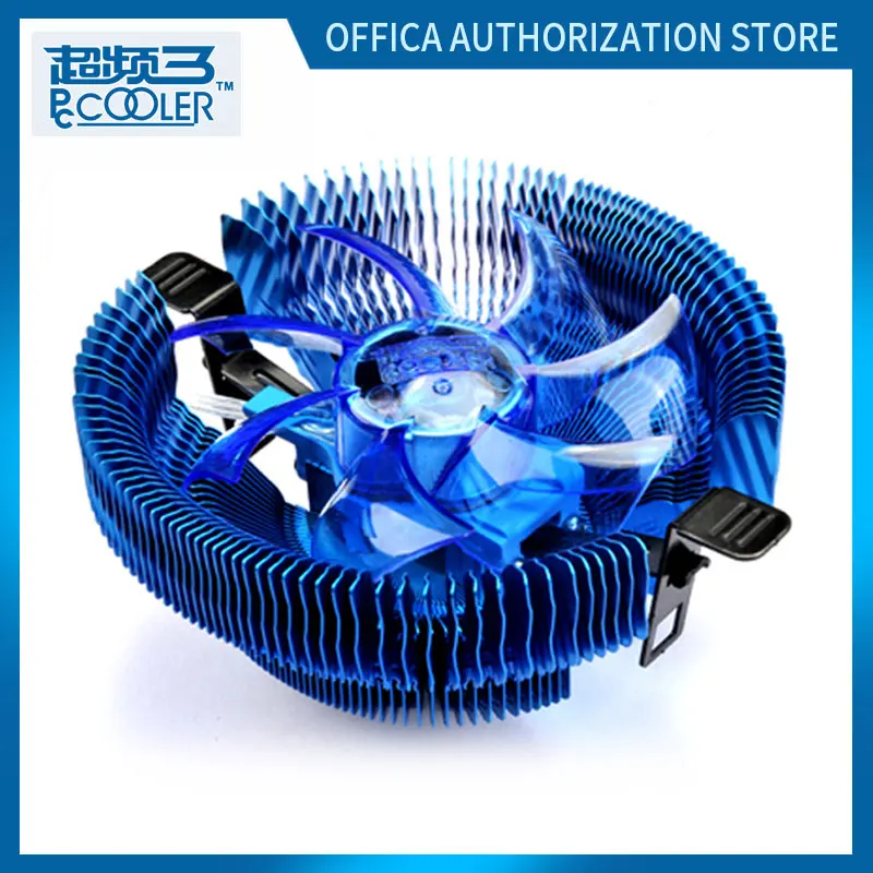 Pccooler Процессор синий светодиодный 4PIN Смарт бесшумный вентилятор Чистый Алюминий