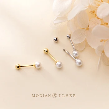 

Modian Genuine 925 Sterling Silver Elegant Pearl Studs Earring for Women Simple Ear Studs Fashion Party Fine Jewelry Bijoux