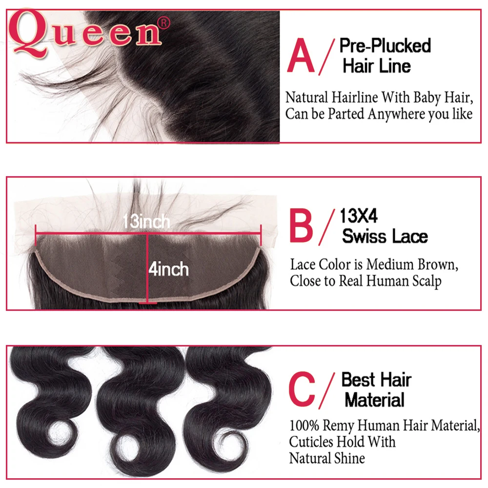 Искусственные волосы Queen hair бразильские объемные волнистые кружевные фронтальные с закрытием волос младенца remy волосы можно купить 3 или 4 пучка человеческих волос часть