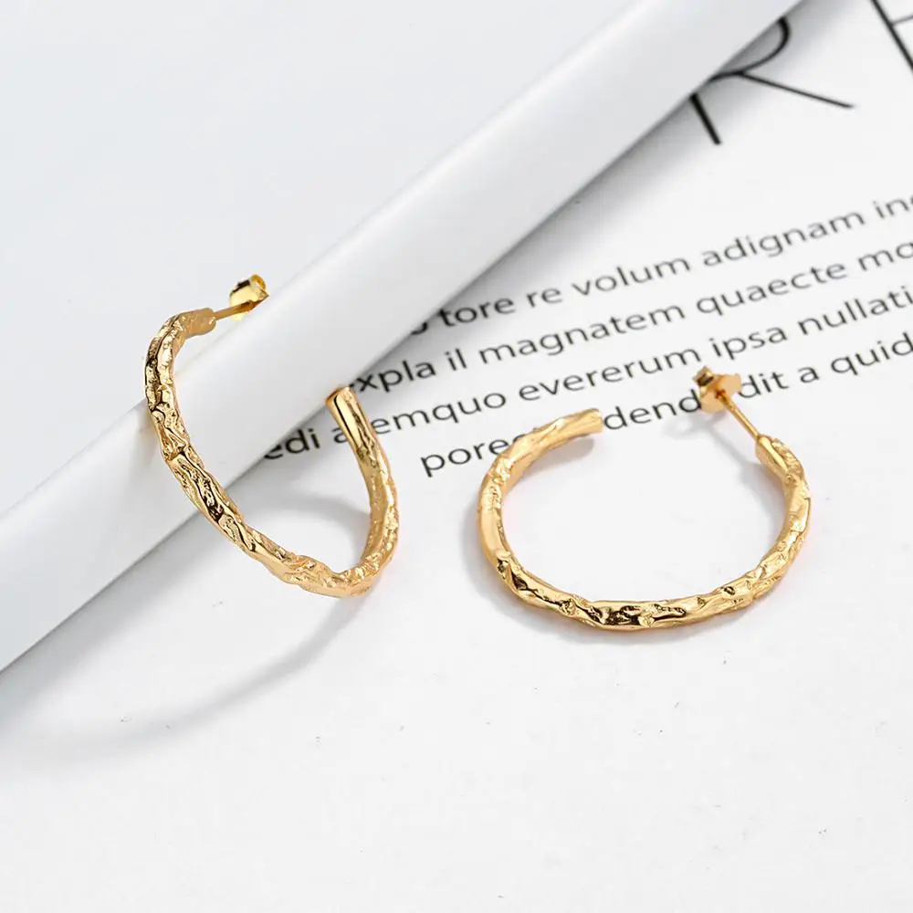E Jewelry серебро 925 пробы Золотой неровный C серьги кольца для женщин Простые