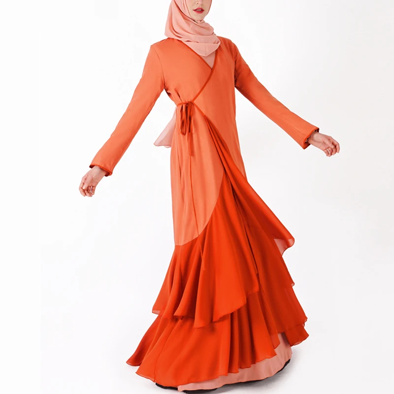 MISSJOY новая одежда для женщин мусульманских стран с оборками женское платье кимоно Среднего Востока лоскутное элегантное Кафтан Исламская одежда Турецкая Повседневная