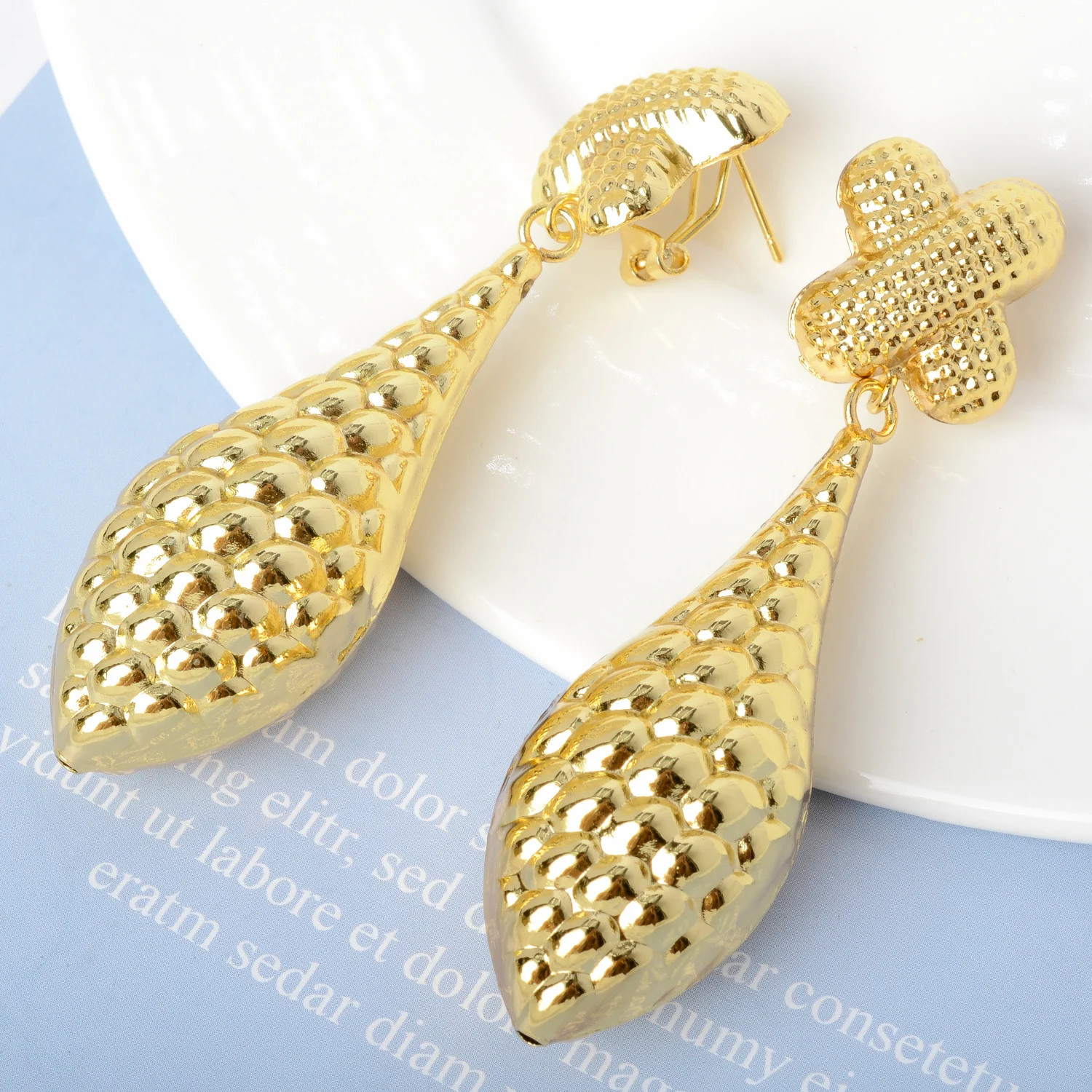 Sunny Jewelry New Copper Drop Earrings Gold Plated Large Style For Women Lady High Quality Trendy Daily Wear Gift Party