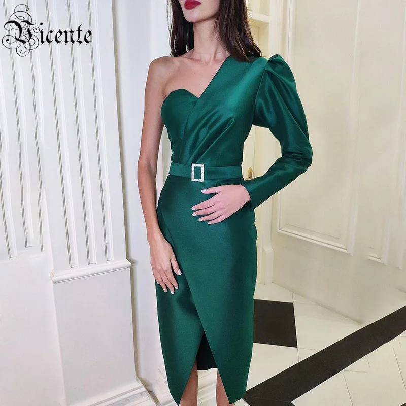 VC женское зеленое платье сексуальное одно платье длинное платье с поясом Vestidos знаменитостей для рождественской вечеринки облегающее платье