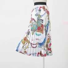 Плиссированная юбка с принтом в стиле ретро, осень, новинка, высокая талия, темперамент, большая женская юбка-свинг