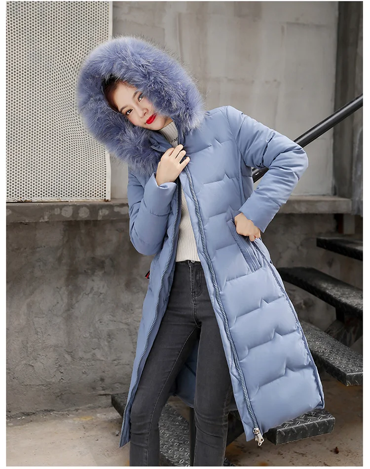 Cotton Hot Sale Solid Full Pockets Zippers Female Long Coat New Slim Parka Padded Jacket Winter Thick Warm Windbreaker